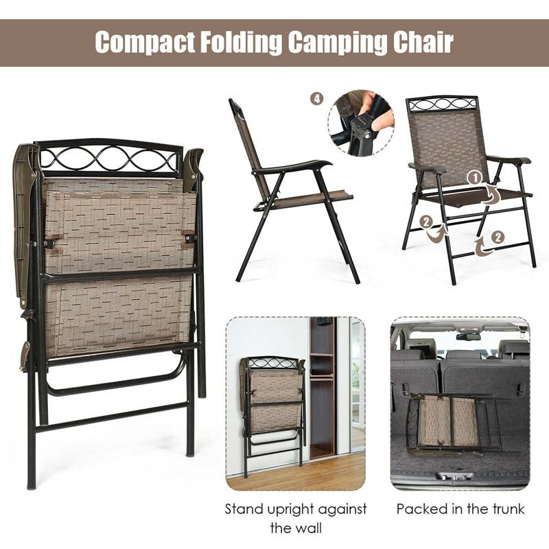 Set of 4 Patio Folding Sling Chairs Steel Camping Chair for Backyard Poolside Balcony Lawn