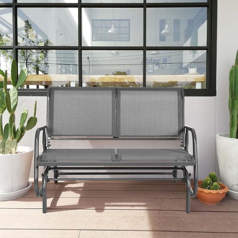 2 Person Outdoor Glider Bench 48" Backyard Loveseat Rocker Lounge Chair Patio Swing Glider Bench with Metal Frame