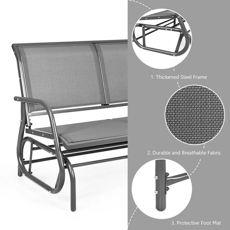 2 Person Outdoor Glider Bench 48" Backyard Loveseat Rocker Lounge Chair Patio Swing Glider Bench with Metal Frame