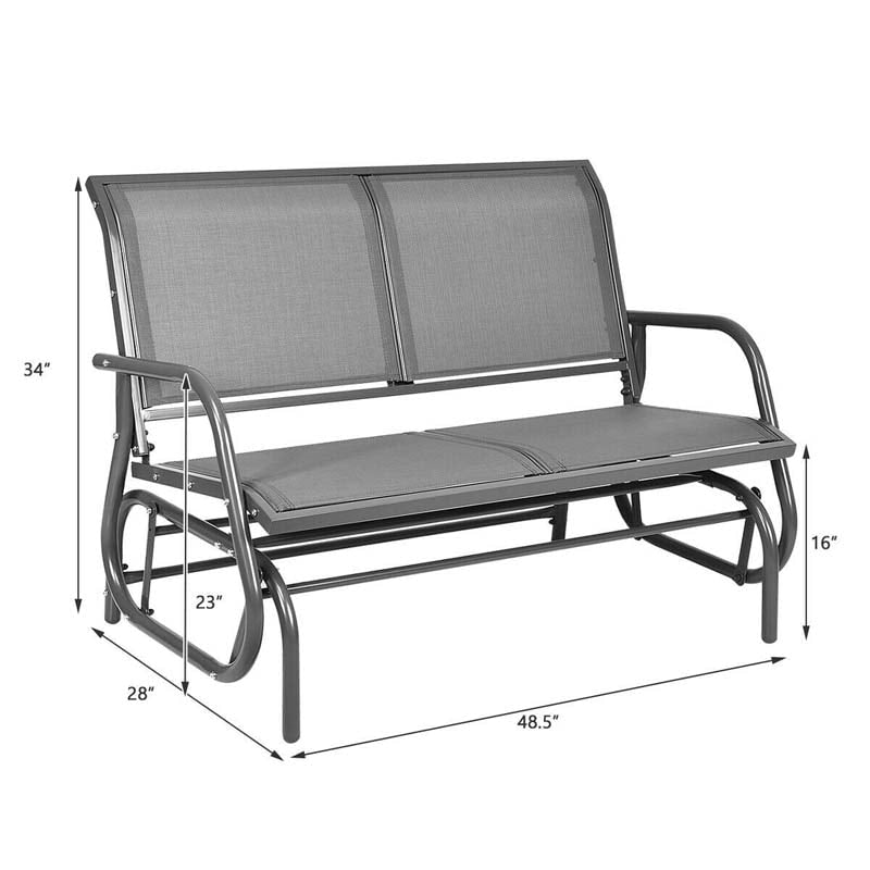 2 Person Outdoor Glider Bench 48" Backyard Loveseat Rocker Lounge Chair Patio Swing Glider Bench with Metal Frame