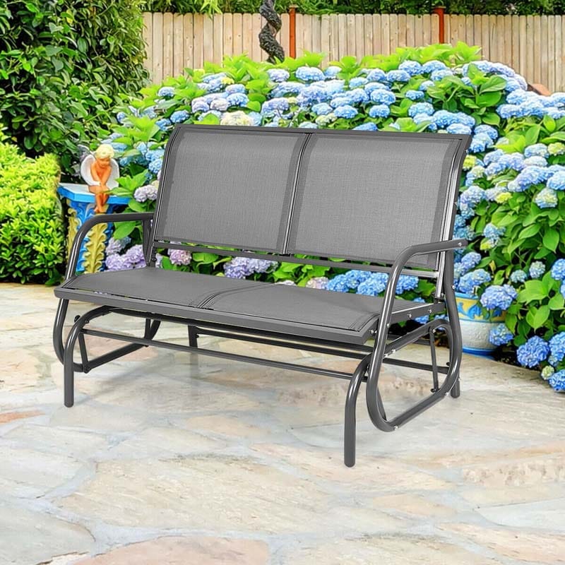 2 Person Outdoor Glider Bench 48" Backyard Loveseat Rocker Lounge Chair Patio Swing Glider Bench with Metal Frame