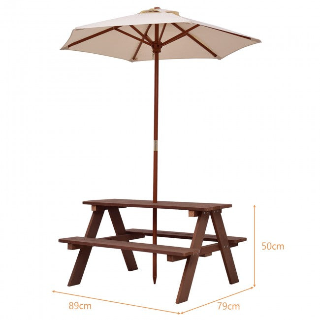 4-Seat Kids Outdoor Picnic Dining Table Bench Set with Removable Umbrella