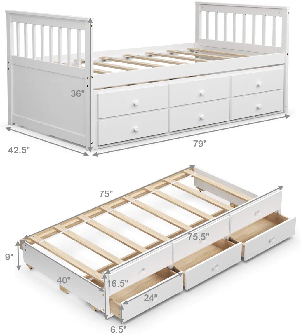 Twin Captain’s Bed Storage Daybed with Drawers