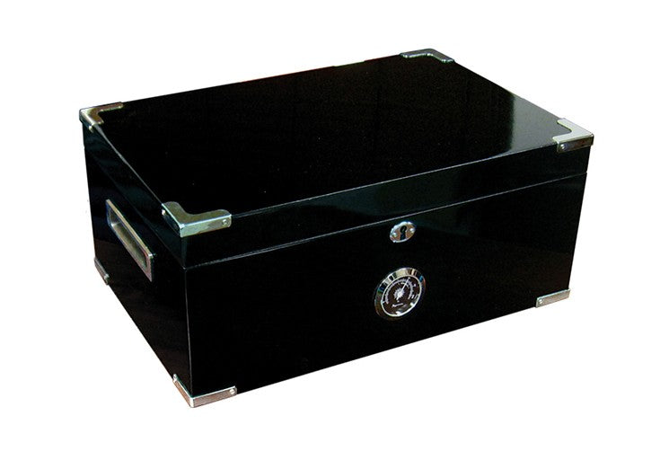 Prestige Import 15" Black Humidor 120 Cigar Count | Polished Hardware