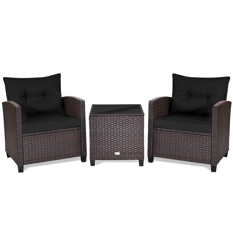 3 Pieces Rattan Patio Furniture Set with Easy-to-clean Cushions