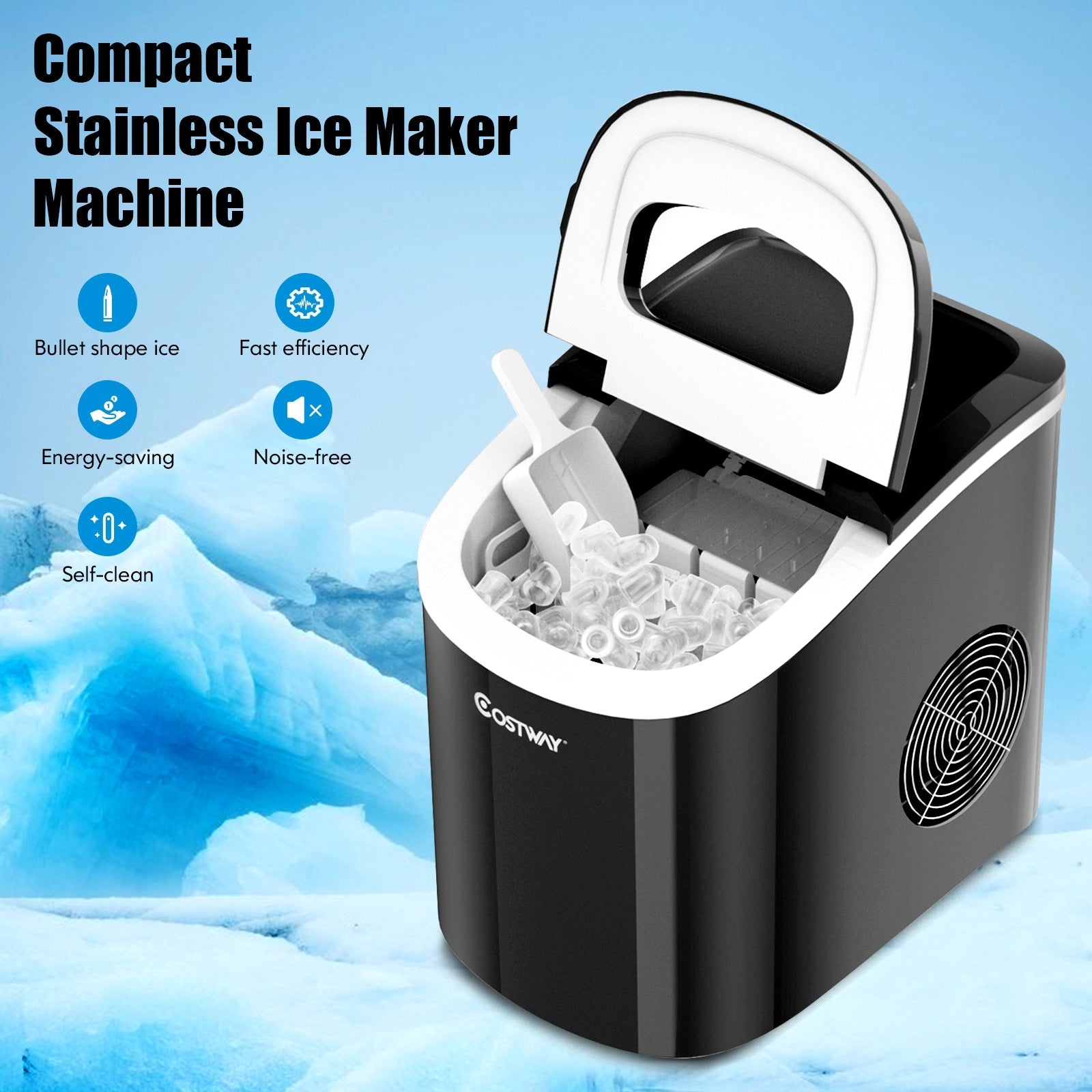 Mini Portable Electric Ice Maker Machine with Ice Scoop for Countertops and Bars