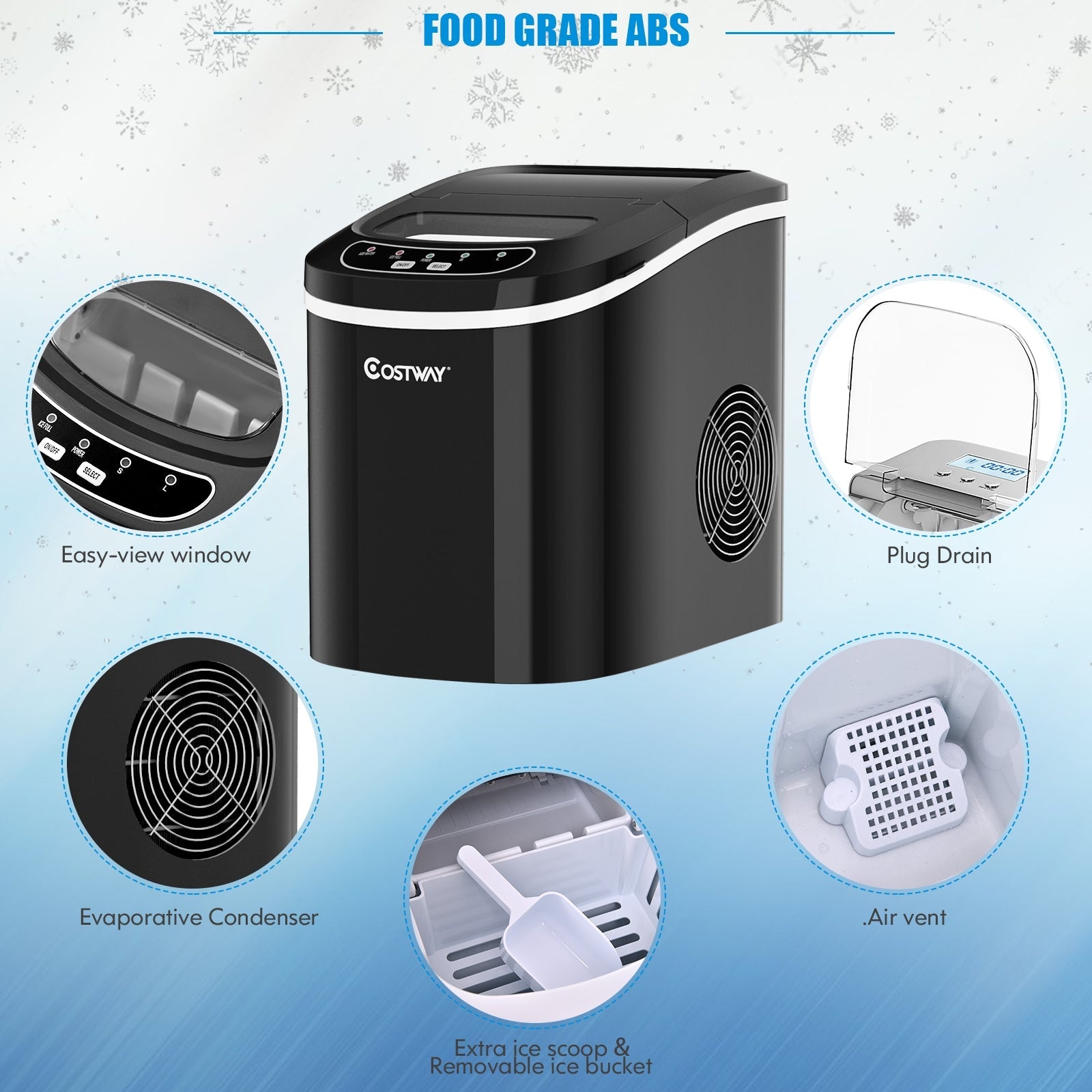 Mini Portable Electric Ice Maker Machine with Ice Scoop for Countertops and Bars