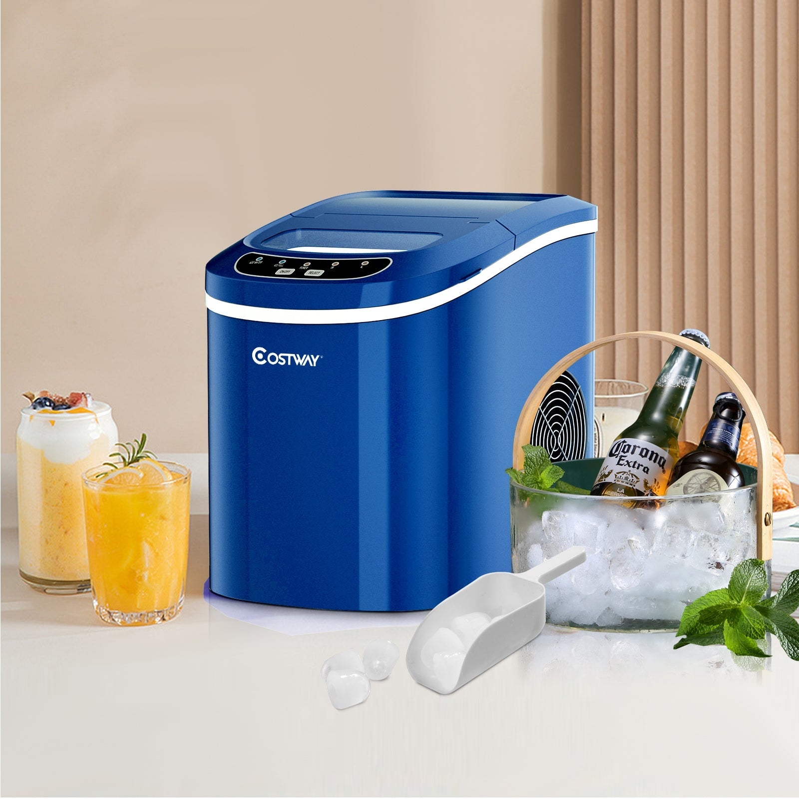 Mini Portable Electric Ice Maker Machine with Ice Scoop for Countertops and Bars