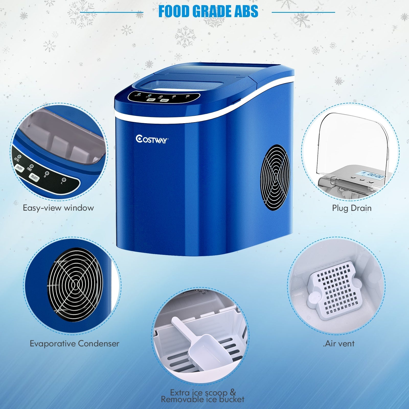 Mini Portable Electric Ice Maker Machine with Ice Scoop for Countertops and Bars