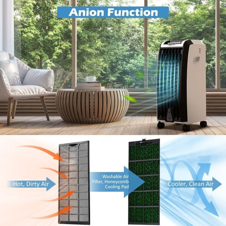 3 Wind Modes Portable Evaporative Air Cooler with Caster Wheels and Timer