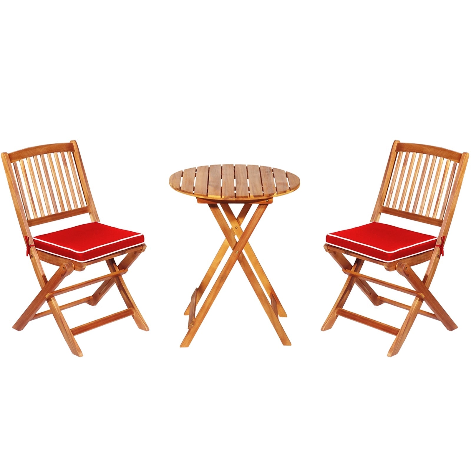 3 Pieces Patio Folding Wooden Bistro Set Cushioned Chair