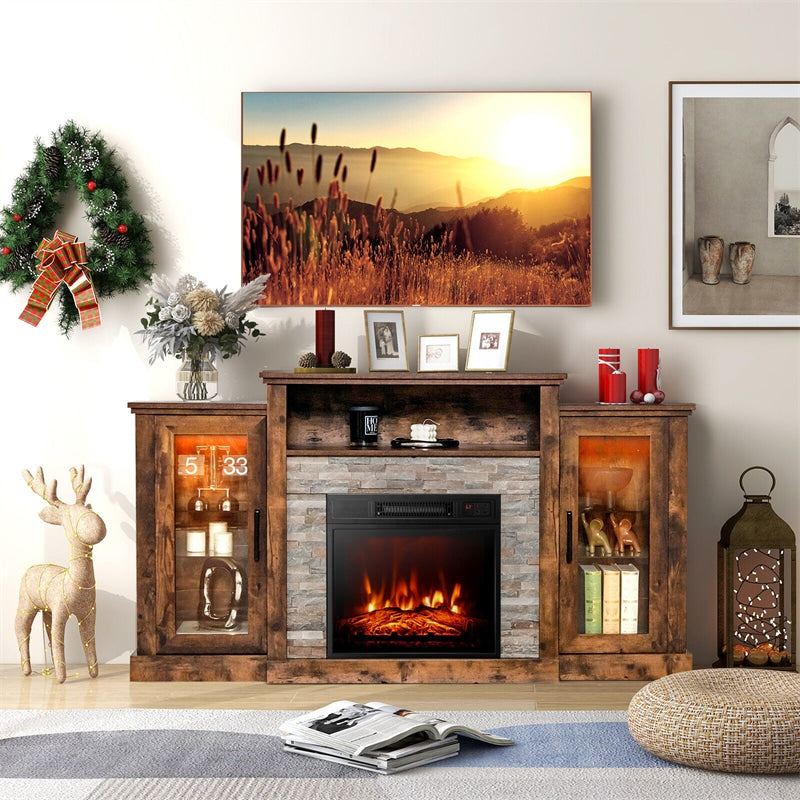 59" Fireplace TV Stand with LED Lights for TVs up to 65", Entertainment Center with 18" Electric Fireplace & APP Control