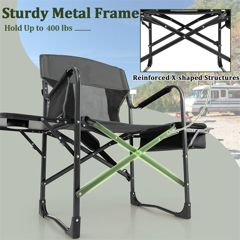 Folding Directors Camping Chair Portable Heavy-Duty Directors Chair with Cooler Bag & Side Table