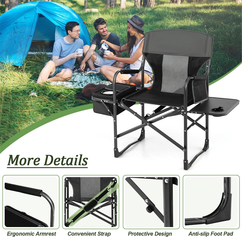 Folding Directors Camping Chair Portable Heavy-Duty Directors Chair with Cooler Bag & Side Table