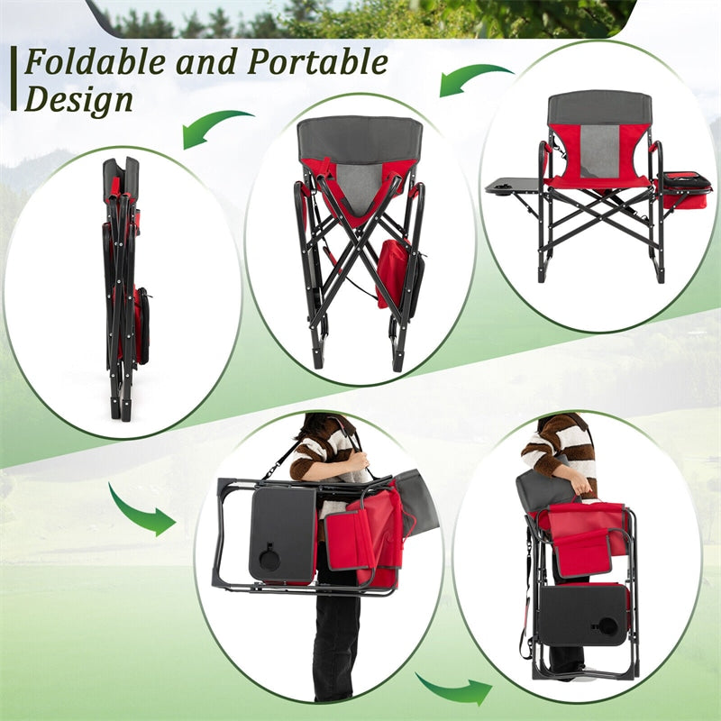 Folding Directors Camping Chair Portable Heavy-Duty Directors Chair with Cooler Bag & Side Table