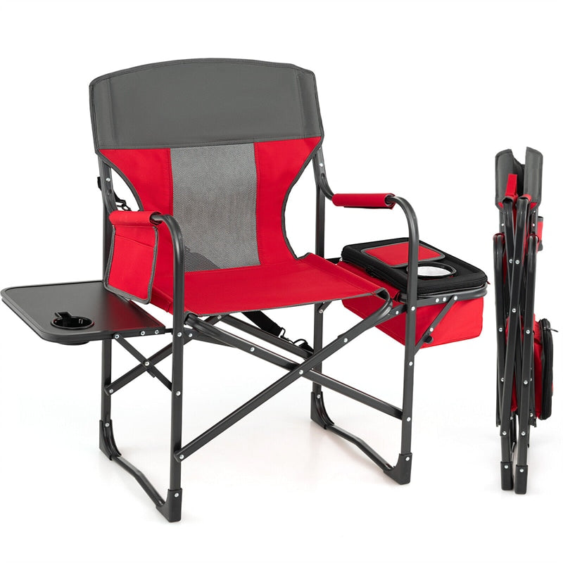 Folding Directors Camping Chair Portable Heavy-Duty Directors Chair with Cooler Bag & Side Table