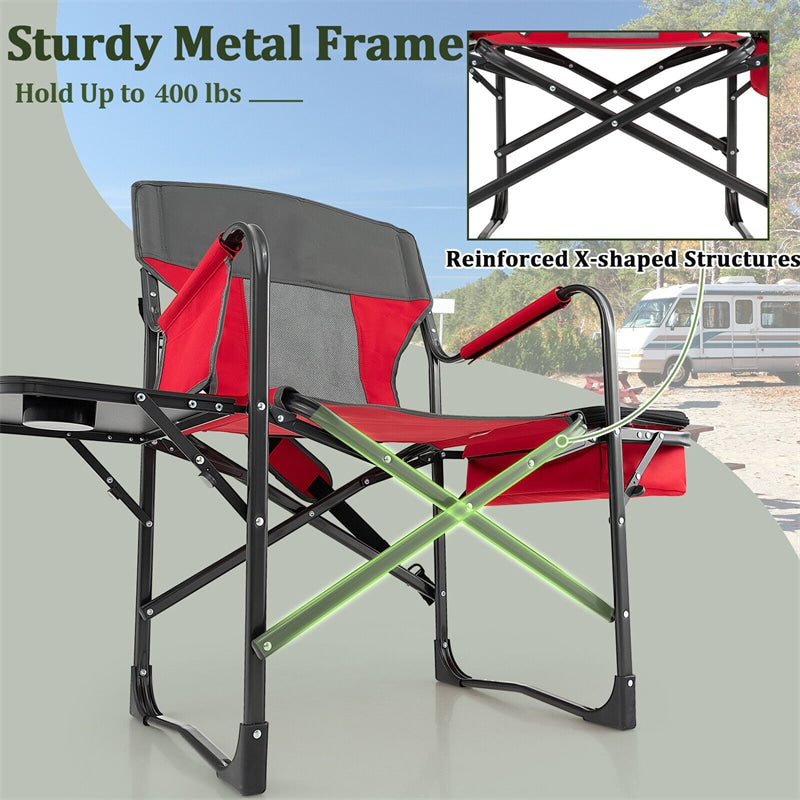 Folding Directors Camping Chair Portable Heavy-Duty Directors Chair with Cooler Bag & Side Table