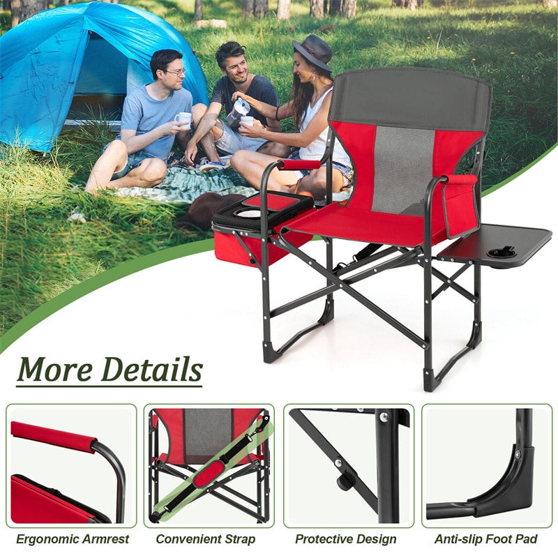 Folding Directors Camping Chair Portable Heavy-Duty Directors Chair with Cooler Bag & Side Table