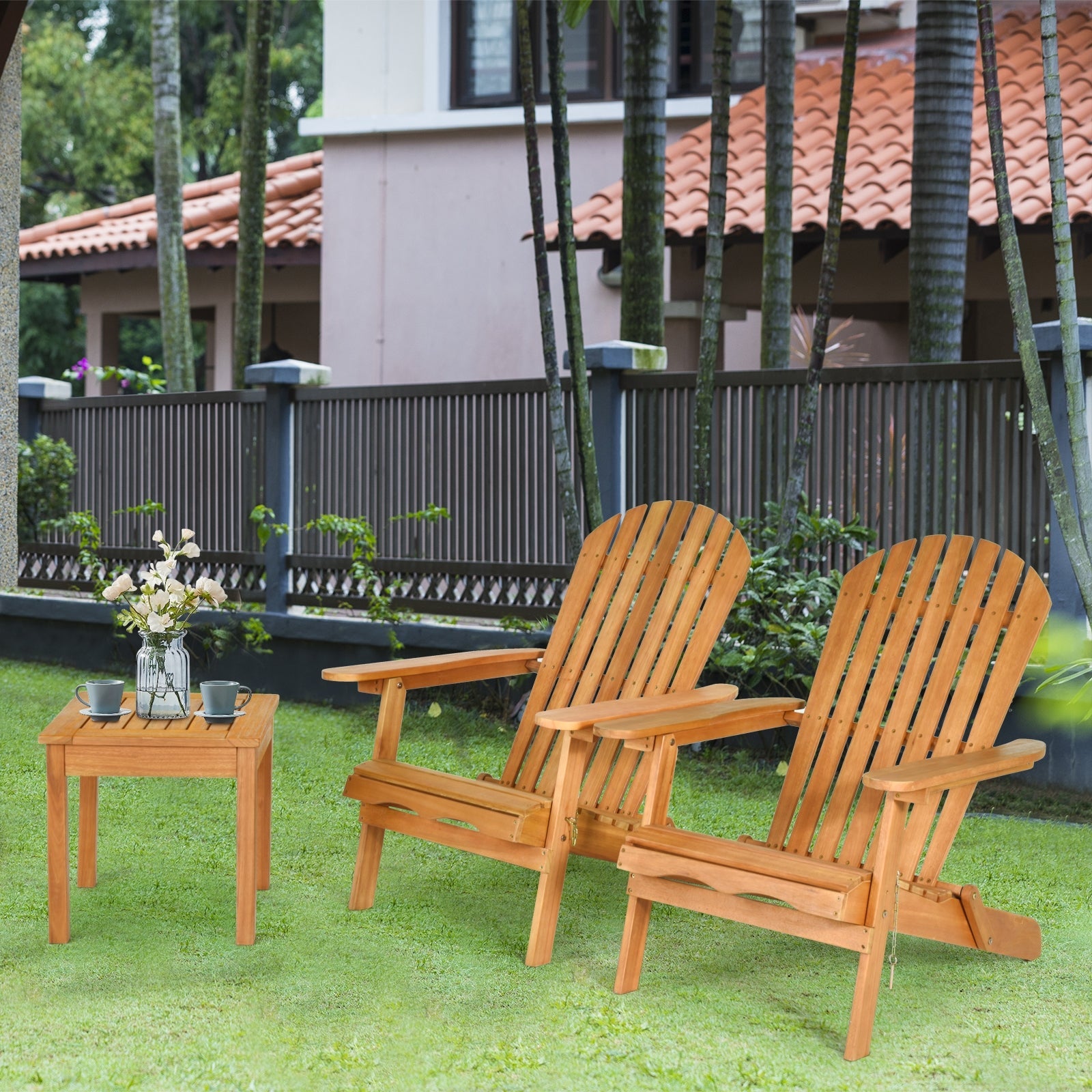 3 Pieces Adirondack Chair Set with Widened Armrest for Outdoor Patio, Pool, Garden