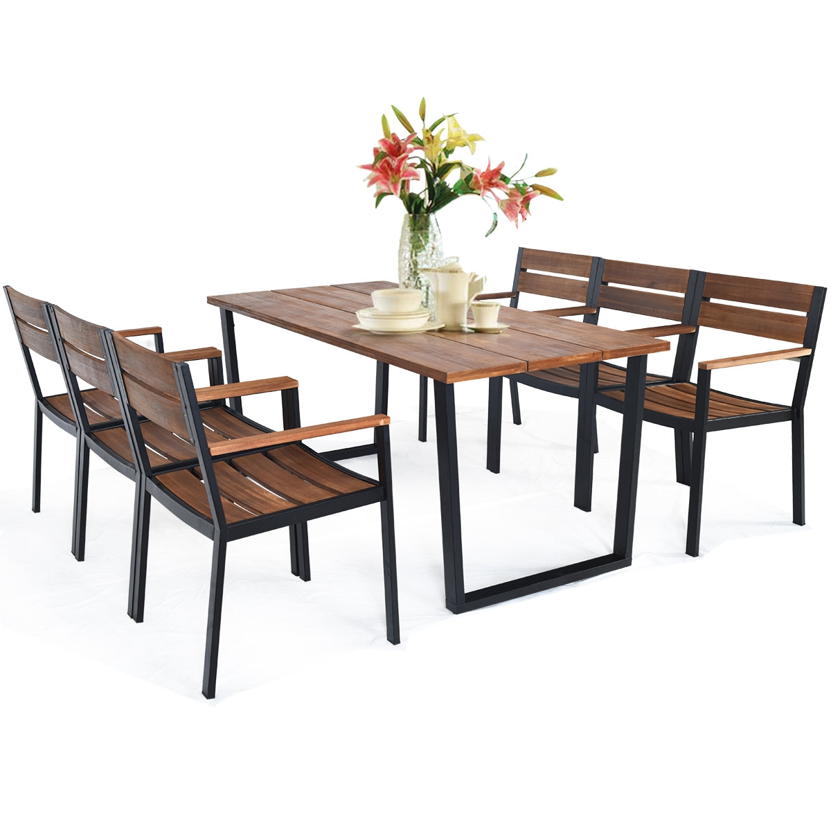 7 Pieces Outdoor Patio Dining Table Set with Hole