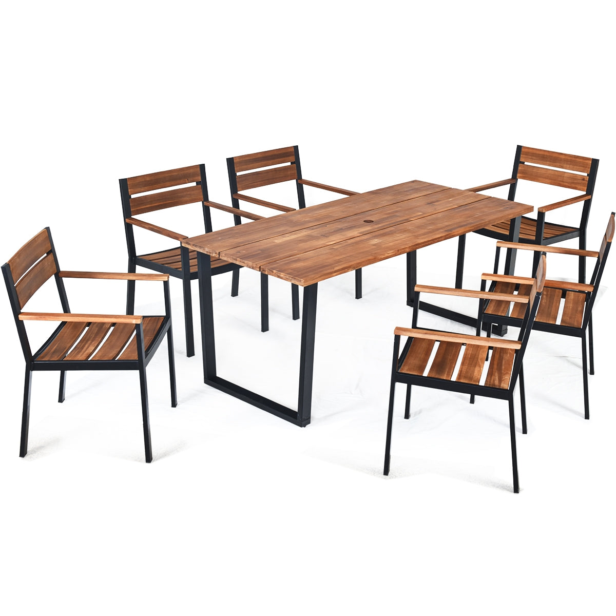 7 Pieces Outdoor Patio Dining Table Set with Hole