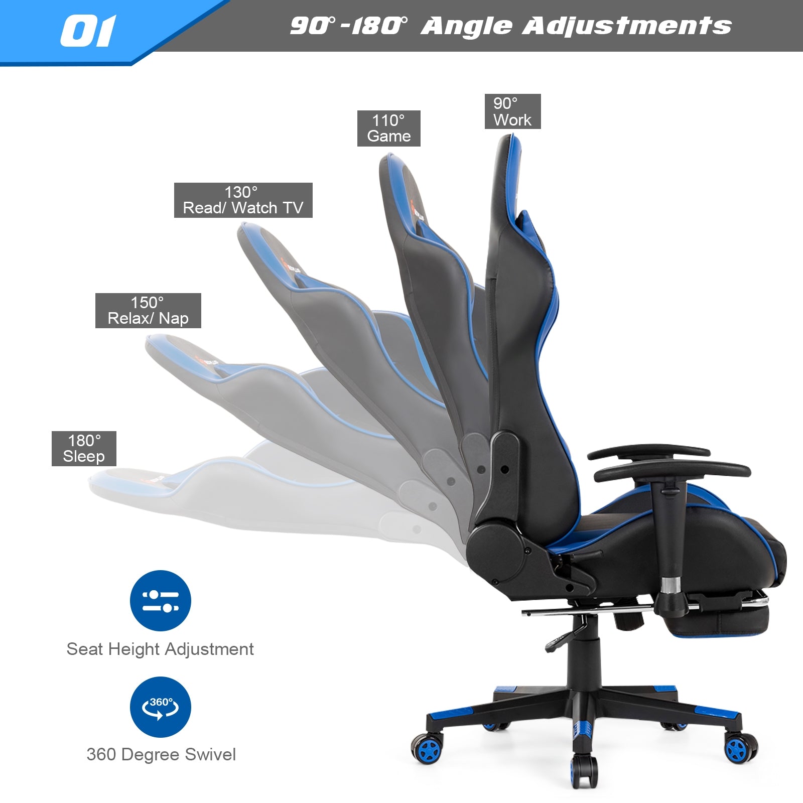 Massage Gaming Chair with Footrest and Adjustable Height