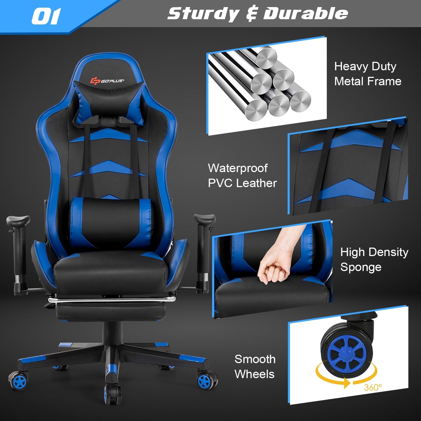 Massage Gaming Chair with Footrest and Adjustable Height