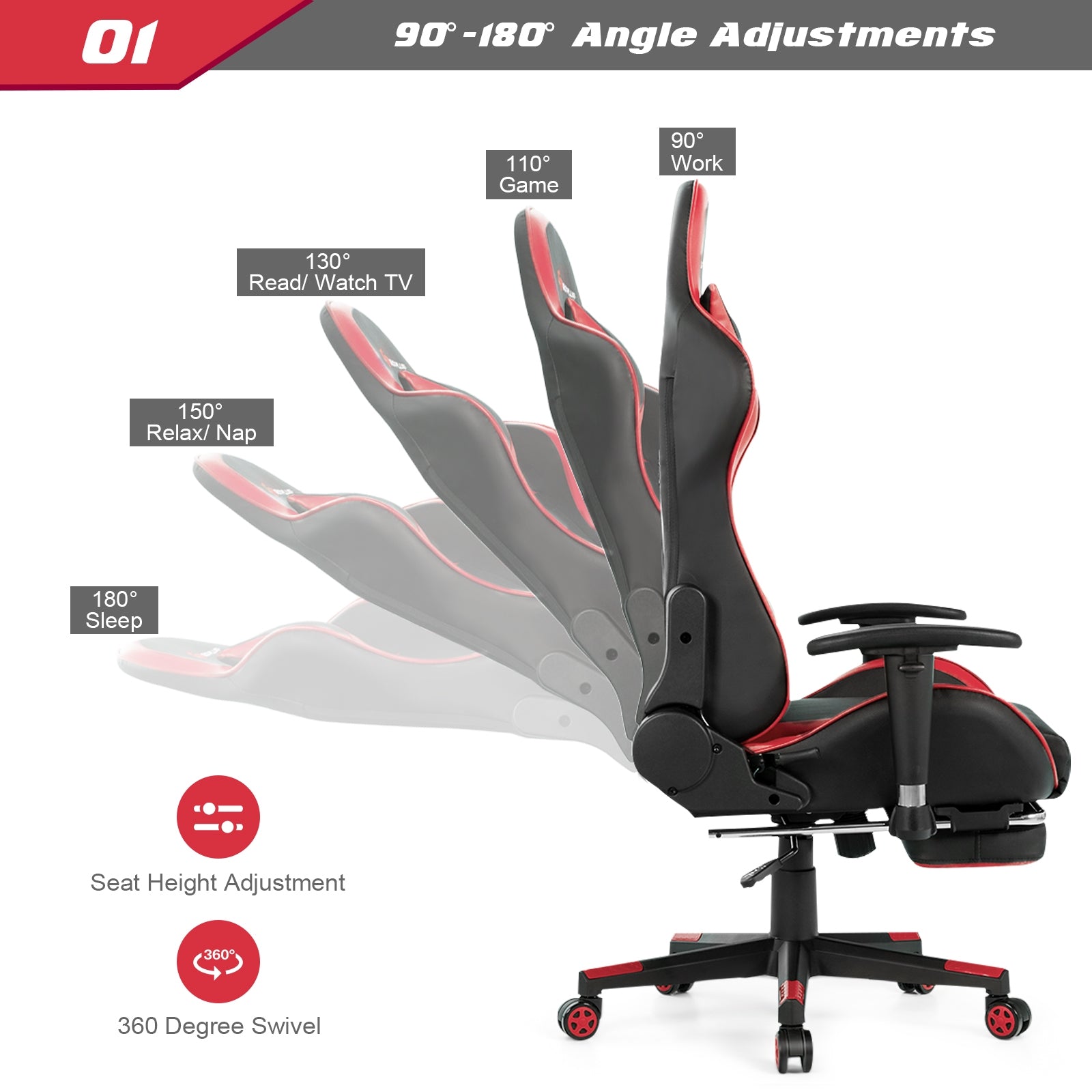 Massage Gaming Chair with Footrest and Adjustable Height