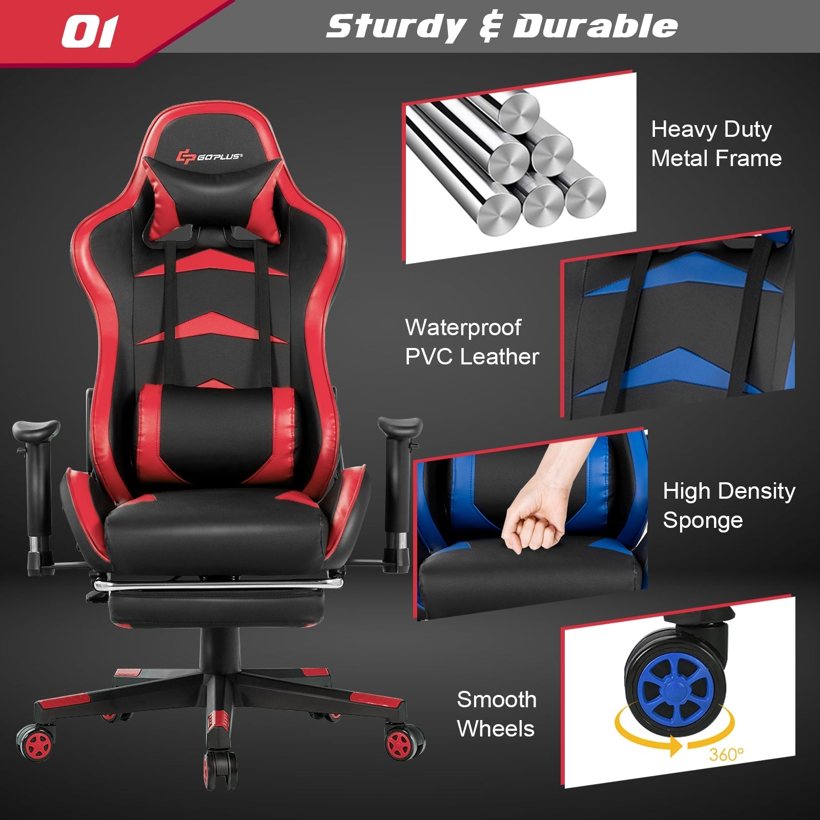 Massage Gaming Chair with Footrest and Adjustable Height