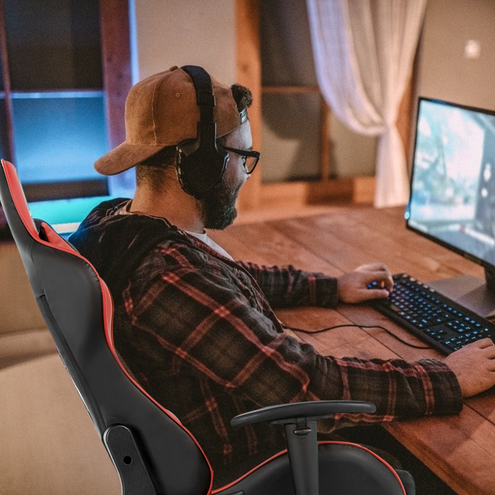 Massage Gaming Chair with Footrest and Adjustable Height