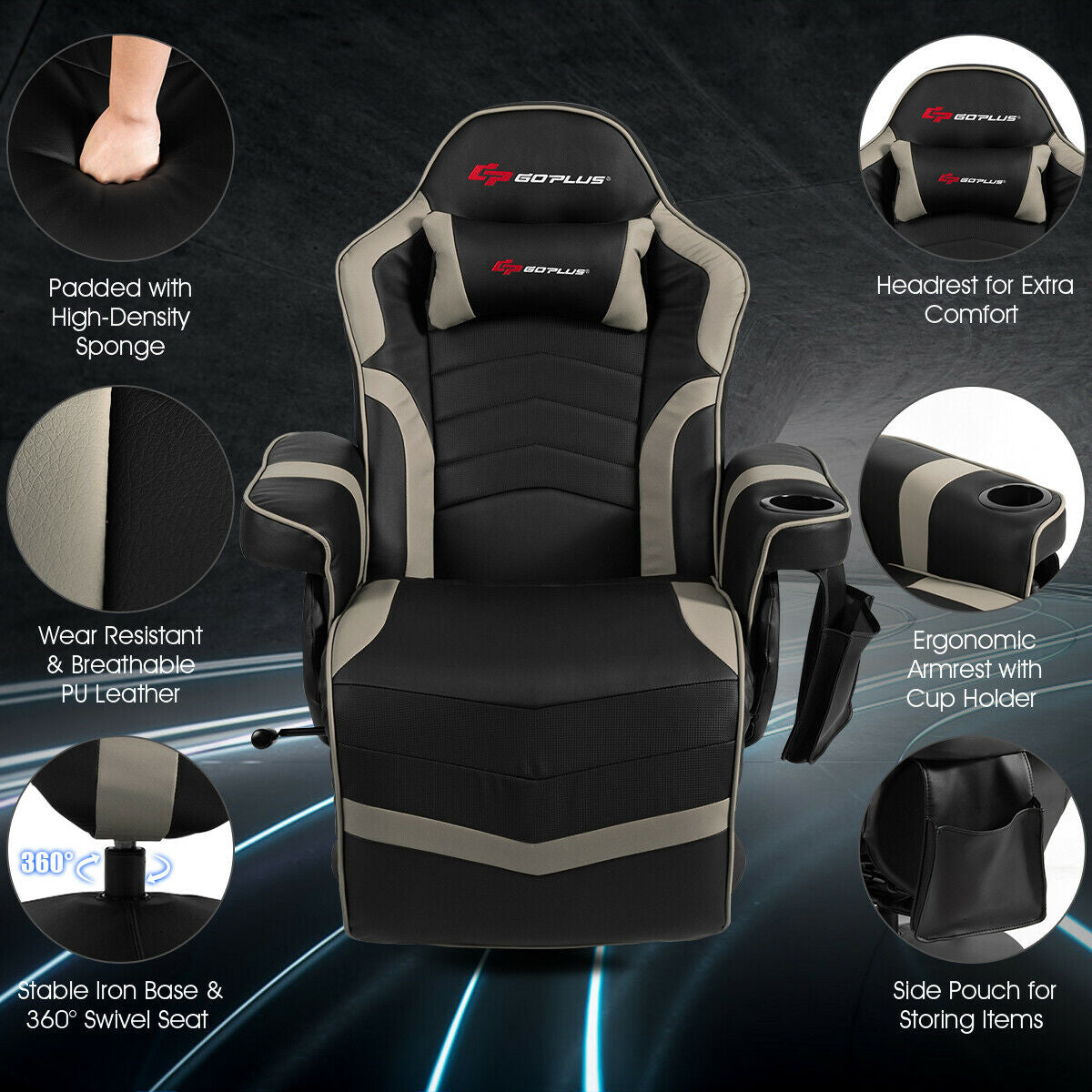 Ergonomic Massage Gaming Chair Gaming Recliner with Pillow and Adjustable Backrest