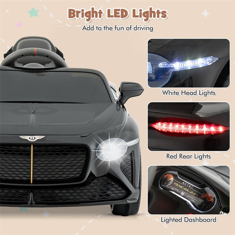 Kids Ride-on Car 12V Licensed Bentley Bacalar Battery Powered Electric Vehicle Toy with Remote Control & LED Lights for 3+ Years Old