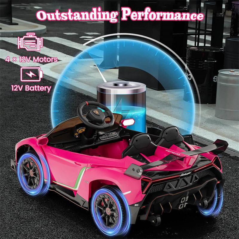 Kids Ride on Car 12V Licensed Lamborghini Battery Powered 4WD Sports Car Electric Vehicle with Remote Control & LED Lights