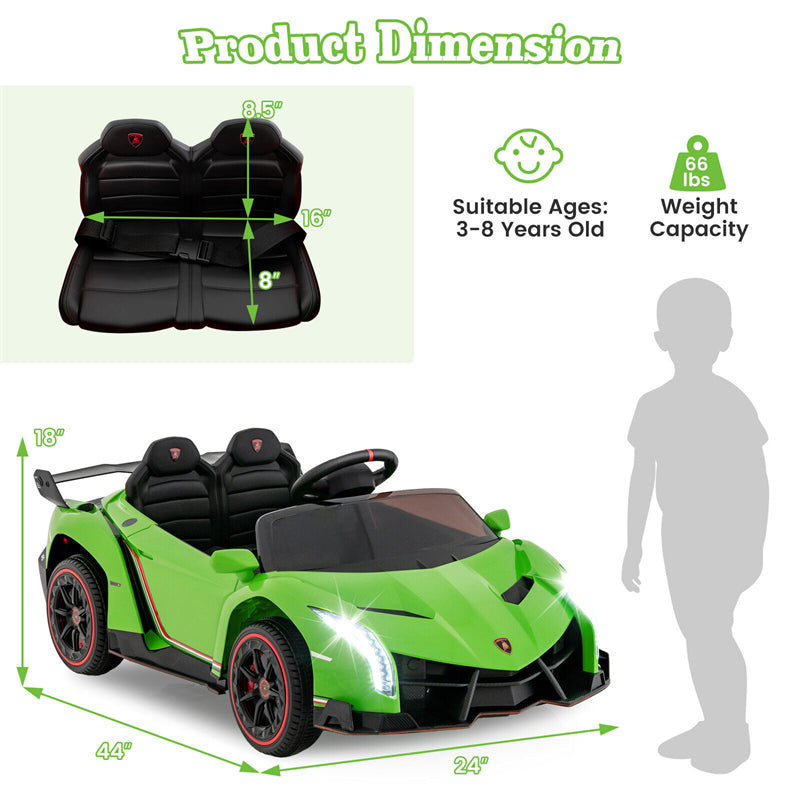 Kids Ride on Car 12V Licensed Lamborghini Battery Powered 4WD Sports Car Electric Vehicle with Remote Control & LED Lights