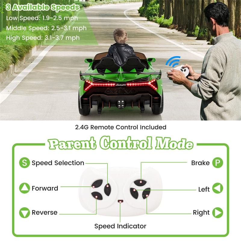 Kids Ride on Car 12V Licensed Lamborghini Battery Powered 4WD Sports Car Electric Vehicle with Remote Control & LED Lights