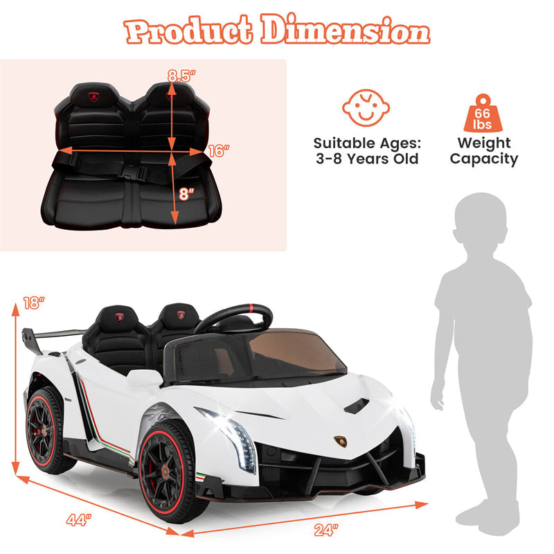 Kids Ride on Car 12V Licensed Lamborghini Battery Powered 4WD Sports Car Electric Vehicle with Remote Control & LED Lights