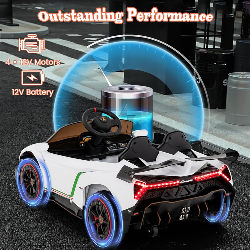 Kids Ride on Car 12V Licensed Lamborghini Battery Powered 4WD Sports Car Electric Vehicle with Remote Control & LED Lights