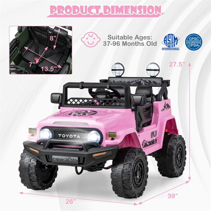 Kids Ride on Car 12V Licensed Toyota FJ Battery Powered Ride on Truck with Remote Control & LED Lights