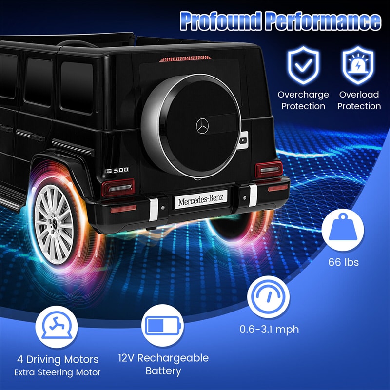 Kids Ride on Car 12V Mercedes-Benz G500 Licensed Battery Powered Ride On Truck G-Wagon Electric Vehicle with Rocking Mode & Remote Control