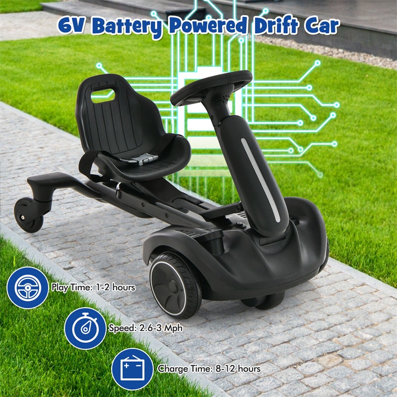 Kids Ride On Drift Car 6V Battery Powered Electric Vehicle with 2-Position Adjustable Seat & 360° Rotating Universal Wheels