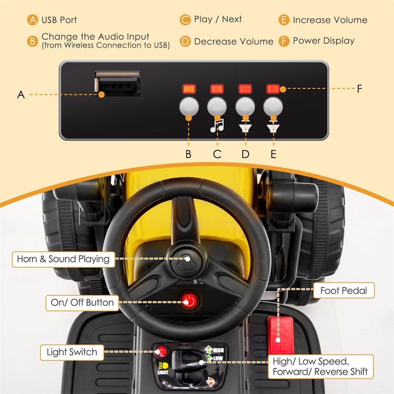 Kids Ride On Road Roller 12V Battery Powered Electric Tractor with Remote Control Adjustable Drum Roller