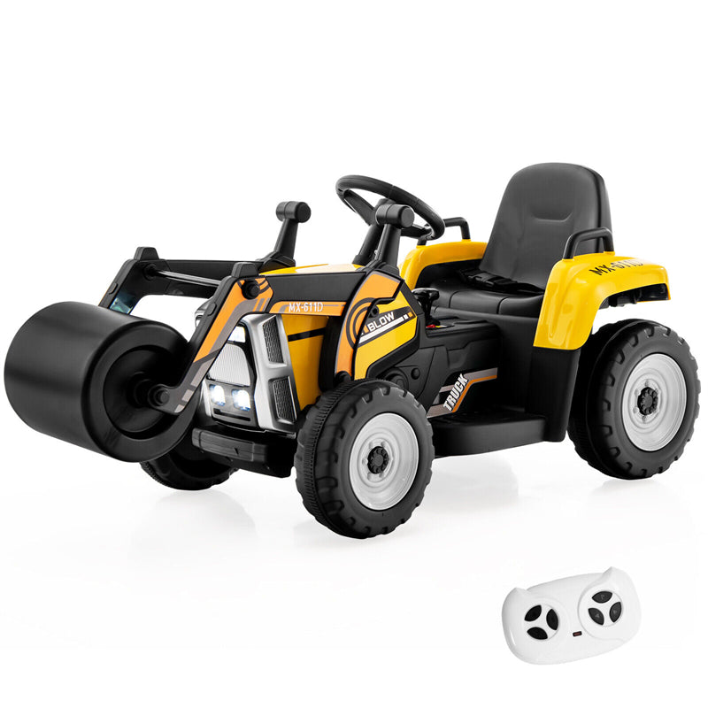 Kids Ride On Road Roller 12V Battery Powered Electric Tractor with Remote Control Adjustable Drum Roller