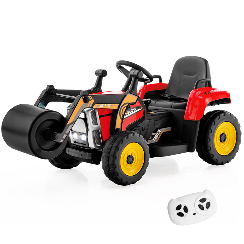 Kids Ride On Road Roller 12V Battery Powered Electric Tractor with Remote Control Adjustable Drum Roller