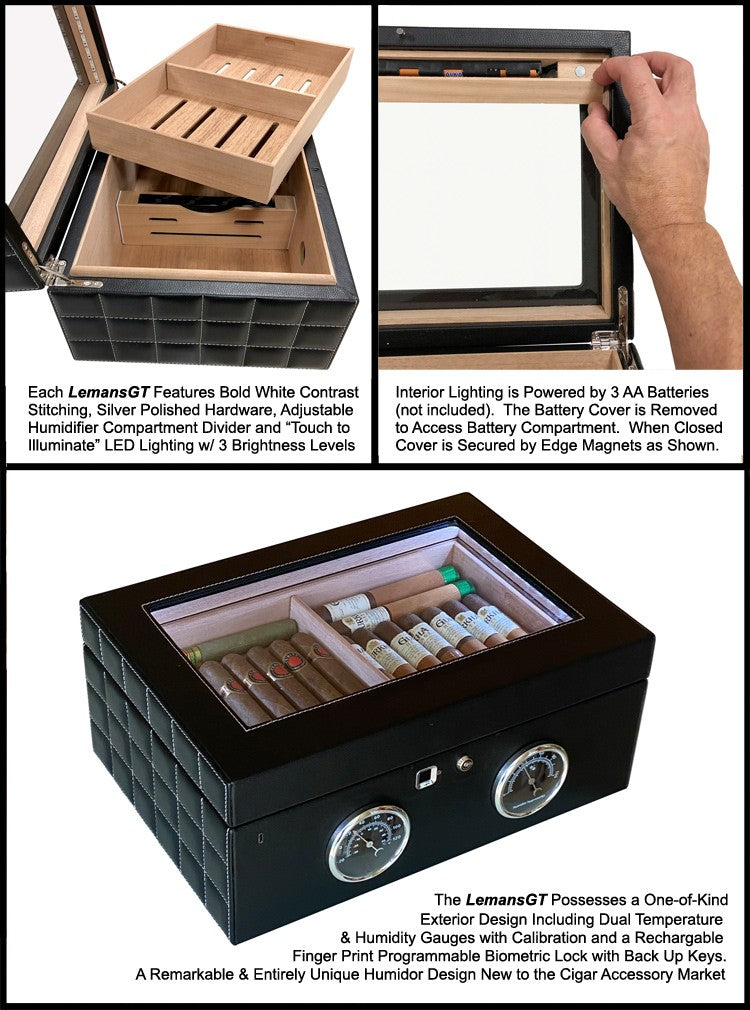 Prestige Import 15" Desktop 120 Ct Cigar Humidor | Finger Print Lock (LemansGT)