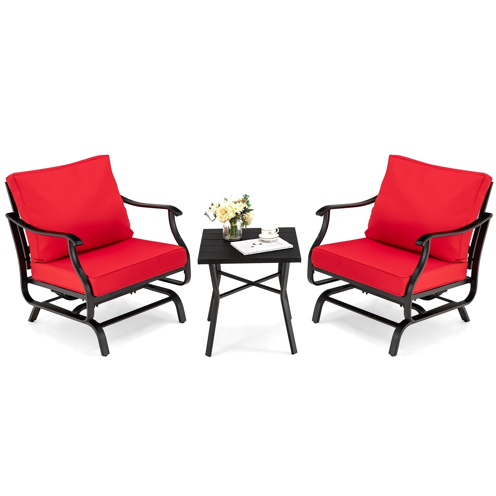 3 Piece Patio Rocking Chair Set with Coffee Table