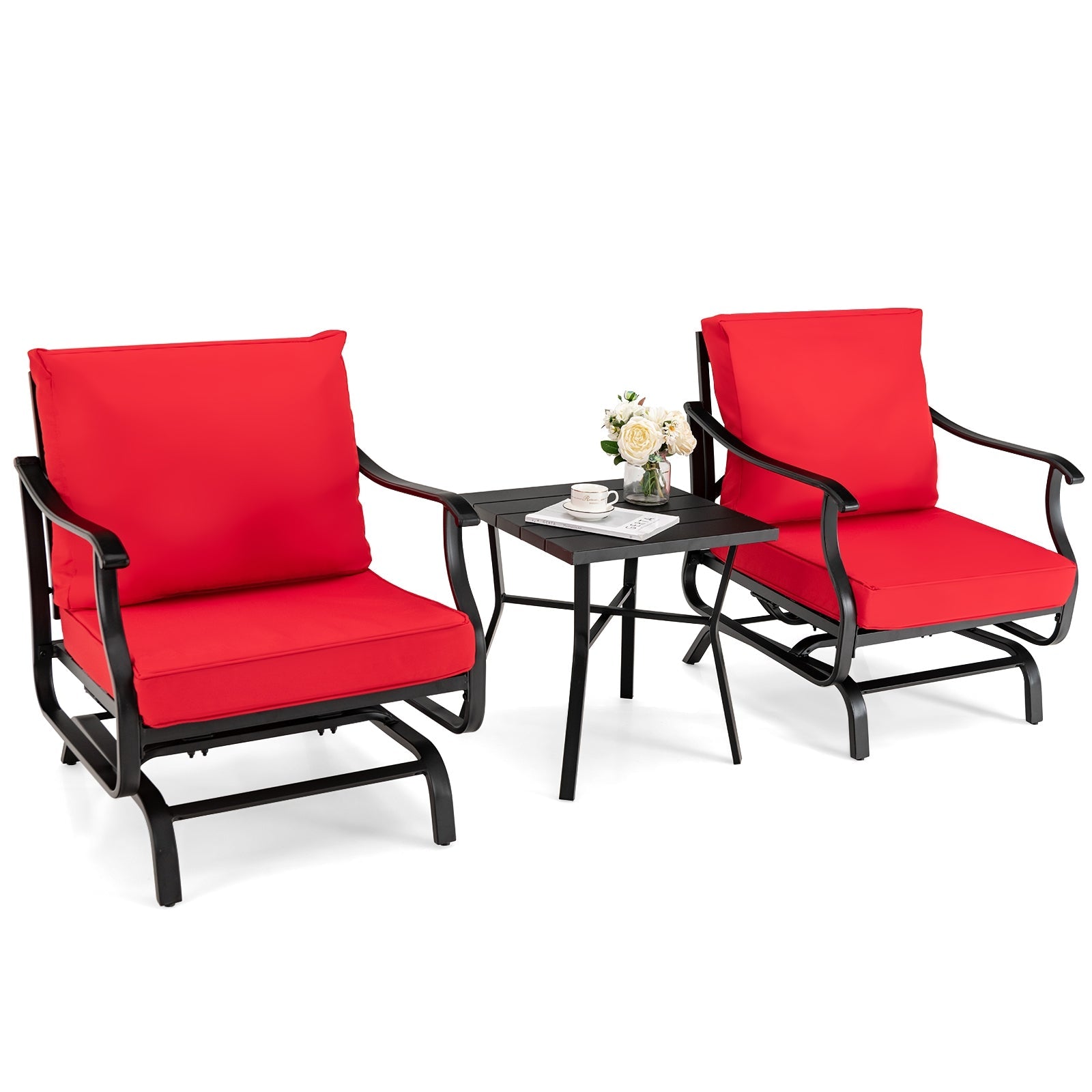 3 Piece Patio Rocking Chair Set with Coffee Table