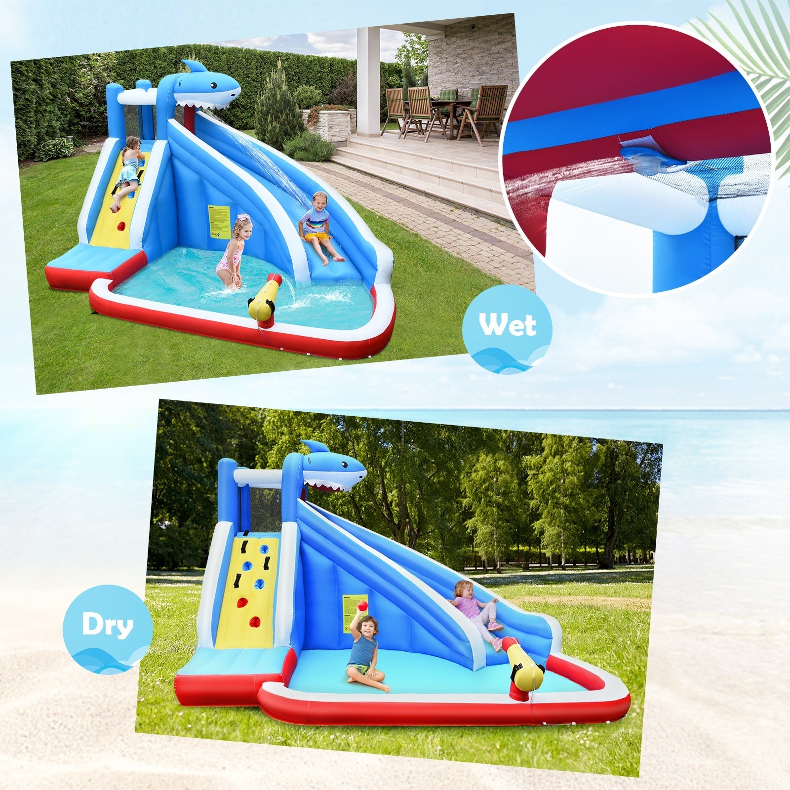 4-in-1 Inflatable Water Slide Park with Long Slide and 735W Blower