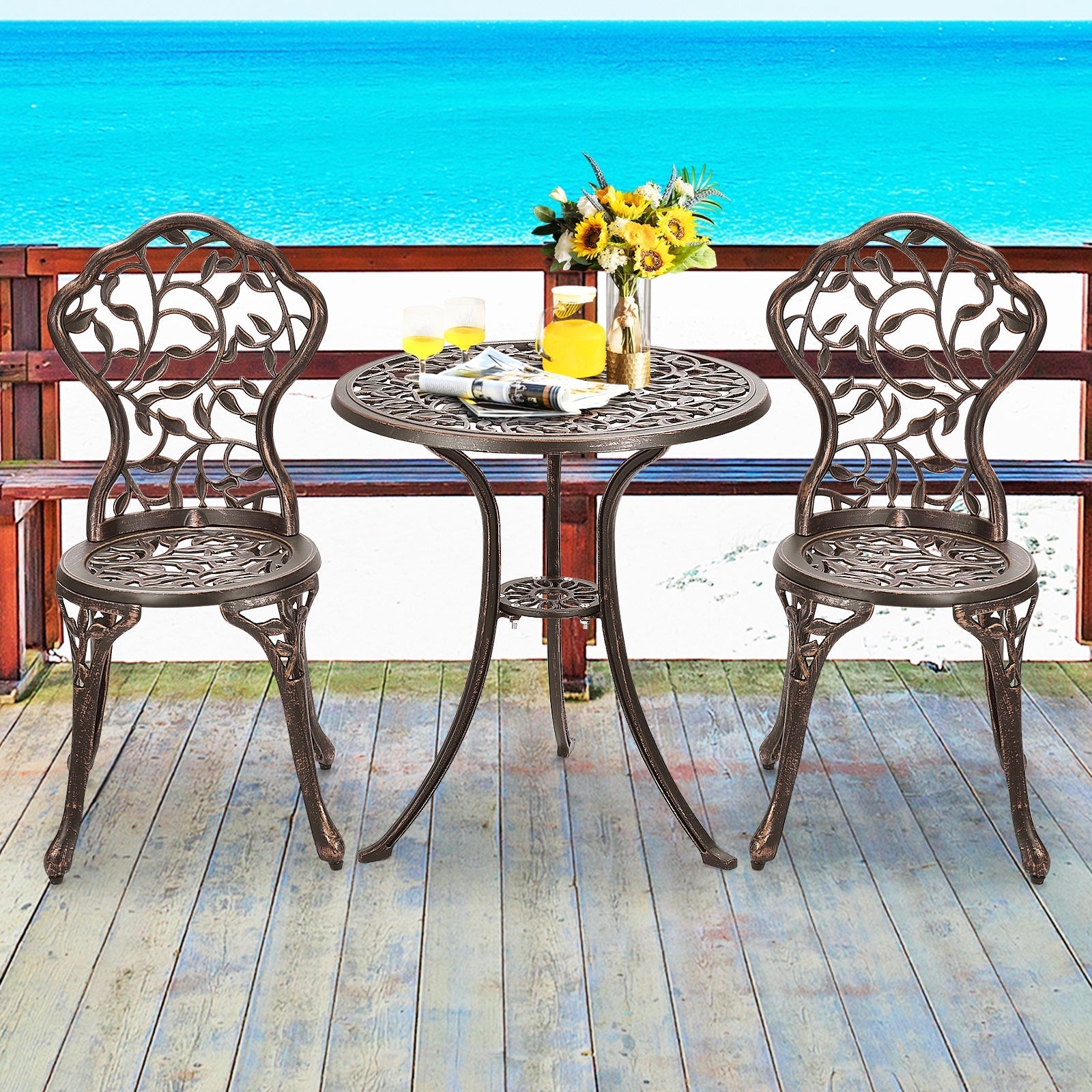 3 Pcs Cast Aluminum Bistro Set for Outdoor Patio and Poolside