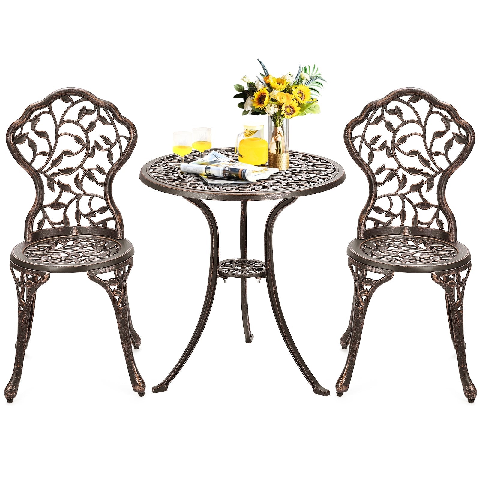 3 Pcs Cast Aluminum Bistro Set for Outdoor Patio and Poolside