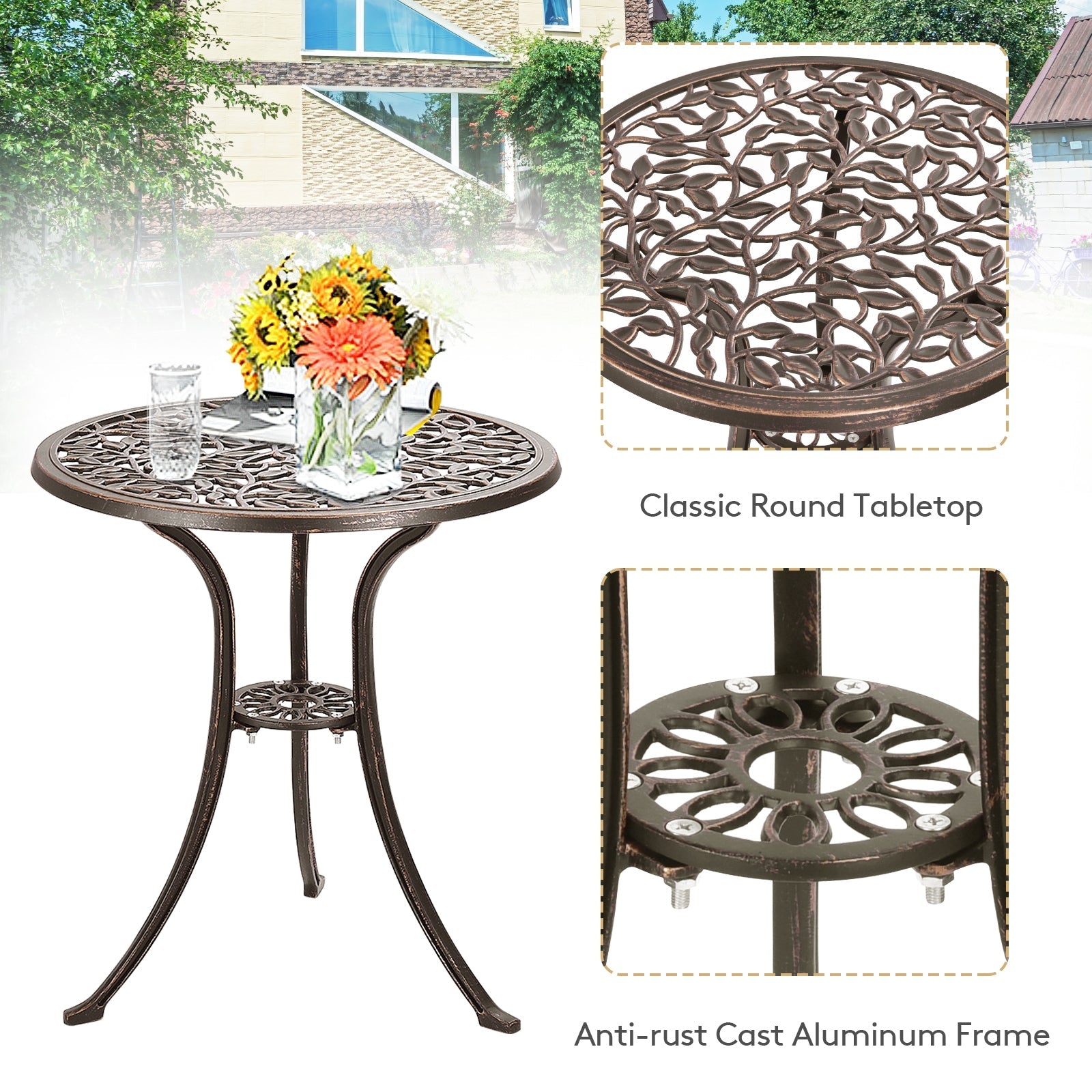 3 Pcs Cast Aluminum Bistro Set for Outdoor Patio and Poolside